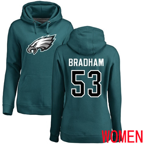 Women Philadelphia Eagles #53 Nigel Bradham Green Name and Number Logo NFL Pullover Hoodie Sweatshirts